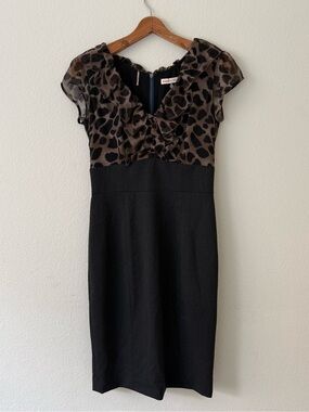 Rebecca Taylor Leopard Ruffle Top Combo Dress Black Pencil Skirt Size